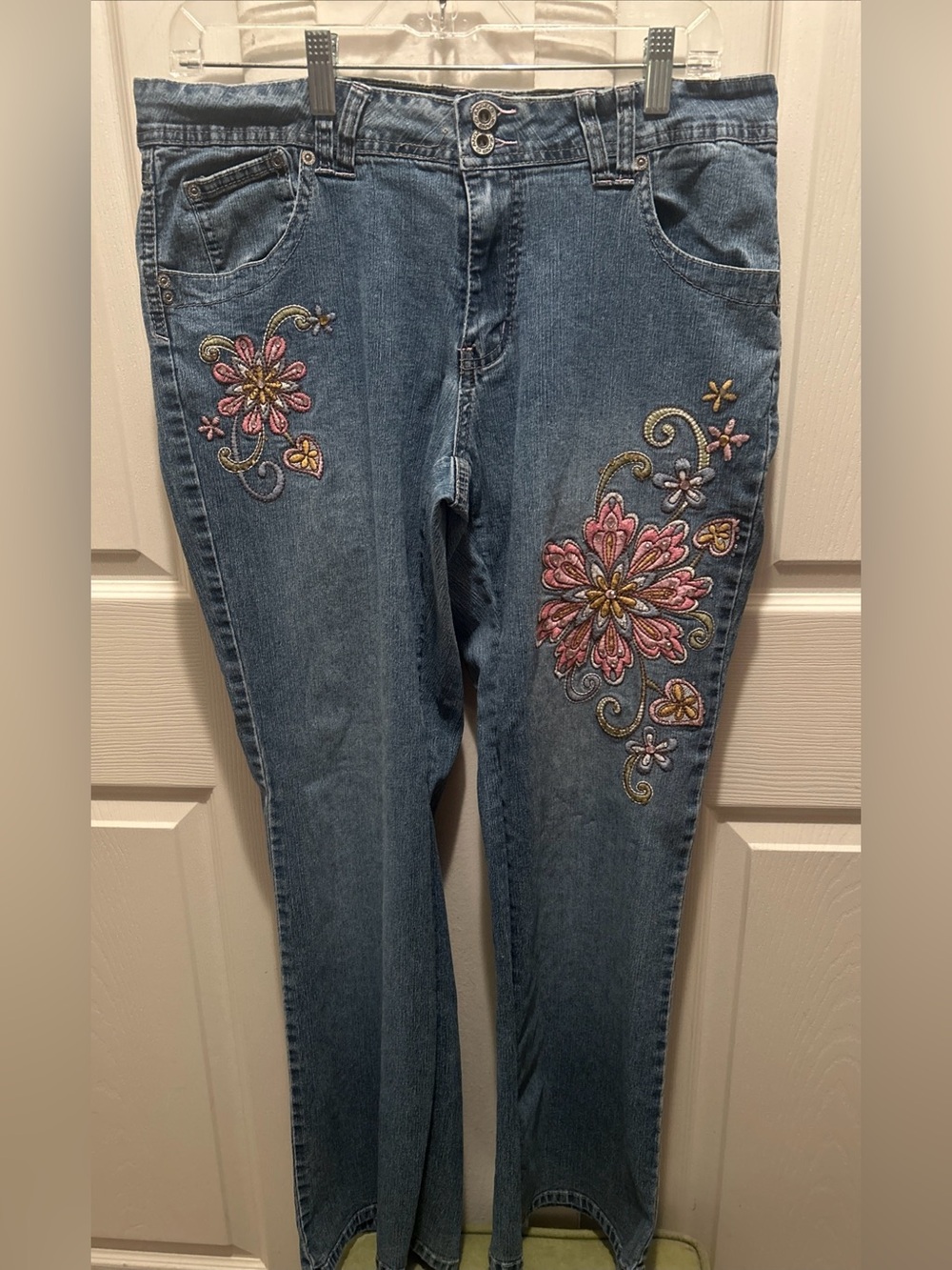 Angels Vintage Y2K Pink Floral Embroidered Flare Jeans Mid Rise Women's Plus 16W